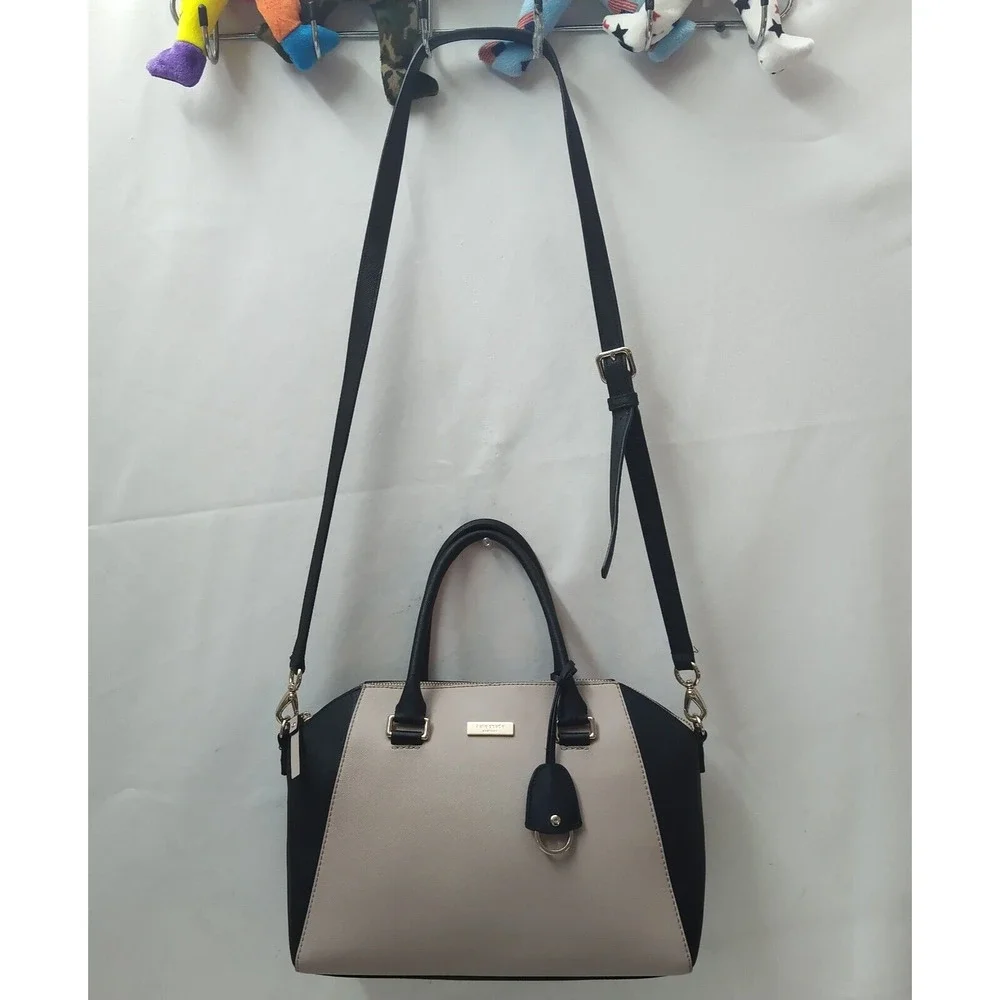 Kate Spade Tilden Colorblock Beige Black Leather Double Handles Satchel Bag